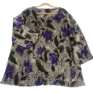 Coastal resort crinkle floral tropical blouse 2X